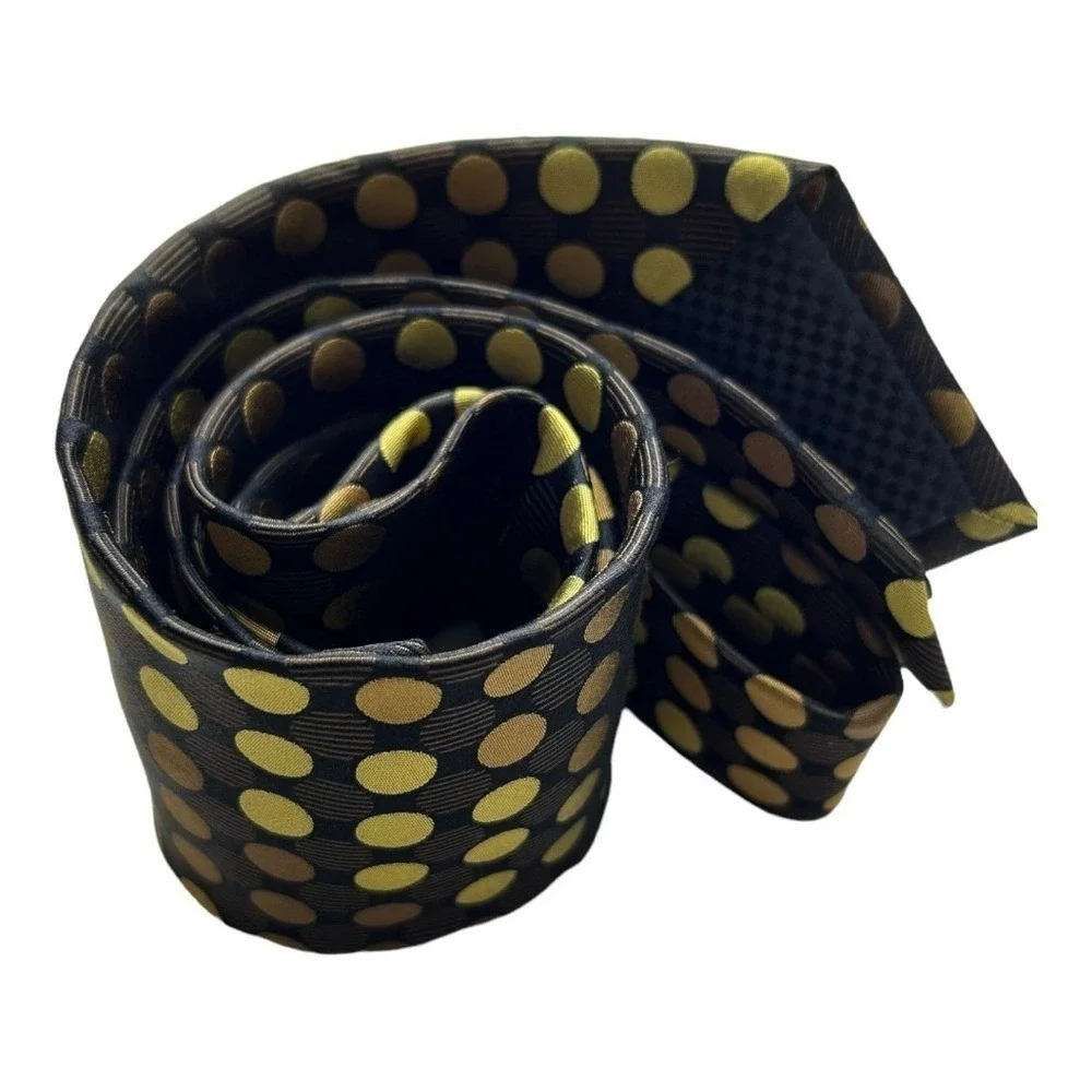 Sean John Brown Gold Polka Dot Tie Elegant Retro‎ Style 100% Silk Mens Necktie